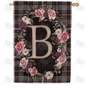 Pink And Black Plaid Monogram Double Sided House Flag