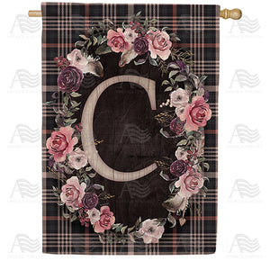 Pink And Black Plaid Monogram Double Sided House Flag