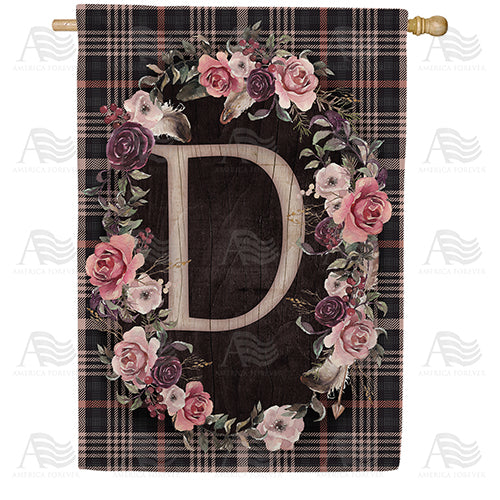 Pink And Black Plaid Monogram Double Sided House Flag