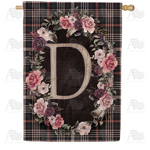Pink And Black Plaid Monogram Double Sided House Flag