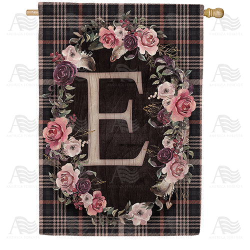 Pink And Black Plaid Monogram Double Sided House Flag