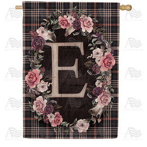 Pink And Black Plaid Monogram Double Sided House Flag
