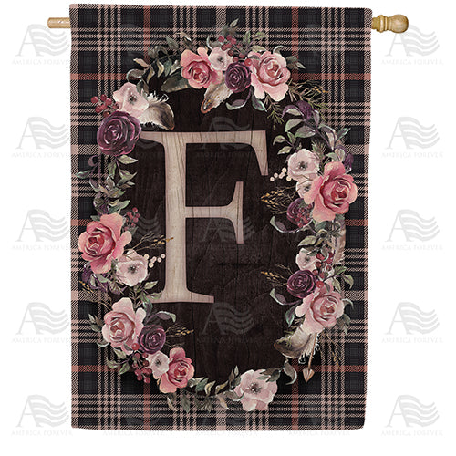 Pink And Black Plaid Monogram Double Sided House Flag