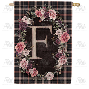 Pink And Black Plaid Monogram Double Sided House Flag