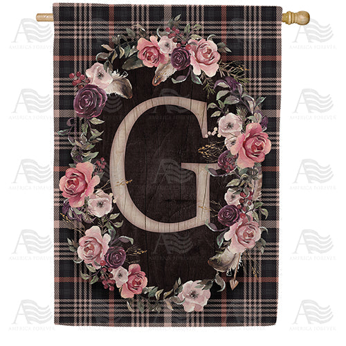 Pink And Black Plaid Monogram Double Sided House Flag