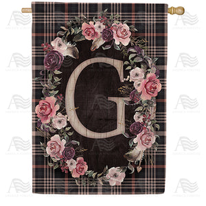 Pink And Black Plaid Monogram Double Sided House Flag