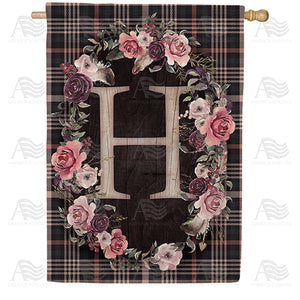 Pink And Black Plaid Monogram Double Sided House Flag