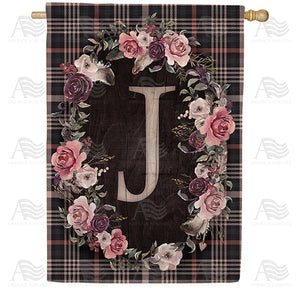 Pink And Black Plaid Monogram Double Sided House Flag
