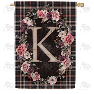 Pink And Black Plaid Monogram Double Sided House Flag