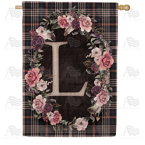 Pink And Black Plaid Monogram Double Sided House Flag