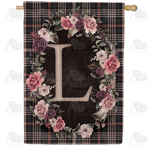 Pink And Black Plaid Monogram Double Sided House Flag