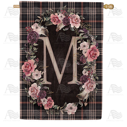 Pink And Black Plaid Monogram Double Sided House Flag