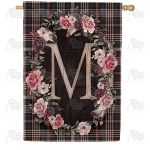 Pink And Black Plaid Monogram Double Sided House Flag