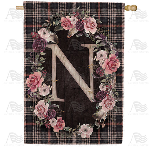Pink And Black Plaid Monogram Double Sided House Flag
