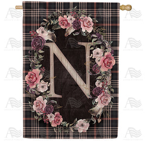 Pink And Black Plaid Monogram Double Sided House Flag