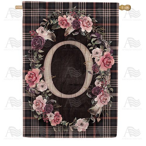 Pink And Black Plaid Monogram Double Sided House Flag