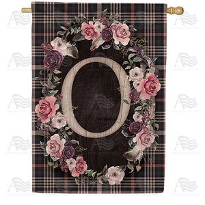 Pink And Black Plaid Monogram Double Sided House Flag
