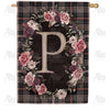 Pink And Black Plaid Monogram Double Sided House Flag