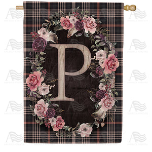 Pink And Black Plaid Monogram Double Sided House Flag