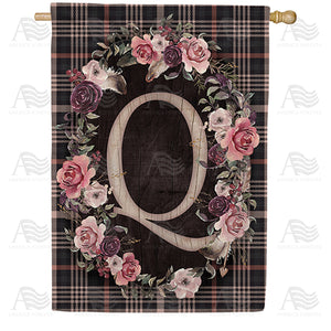 Pink And Black Plaid Monogram Double Sided House Flag