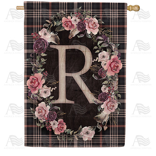 Pink And Black Plaid Monogram Double Sided House Flag