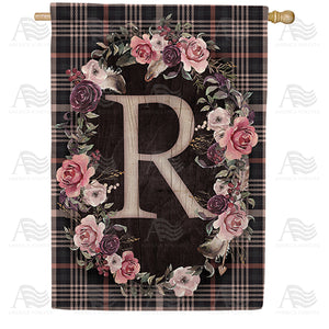 Pink And Black Plaid Monogram Double Sided House Flag