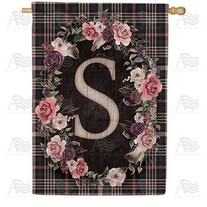 Pink And Black Plaid Monogram Double Sided House Flag