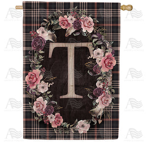 Pink And Black Plaid Monogram Double Sided House Flag