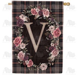 Pink And Black Plaid Monogram Double Sided House Flag