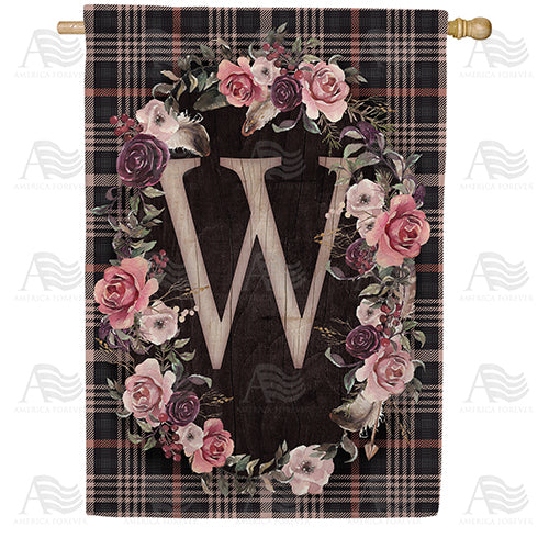 Pink And Black Plaid Monogram Double Sided House Flag