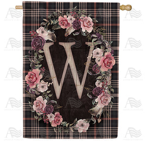 Pink And Black Plaid Monogram Double Sided House Flag