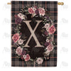 Pink And Black Plaid Monogram Double Sided House Flag