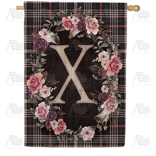 Pink And Black Plaid Monogram Double Sided House Flag