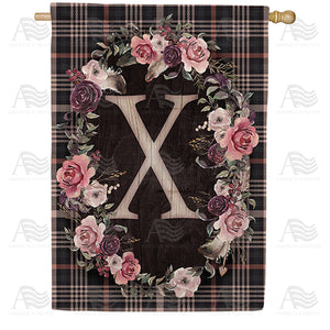 Pink And Black Plaid Monogram Double Sided House Flag