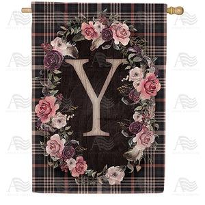 Pink And Black Plaid Monogram Double Sided House Flag