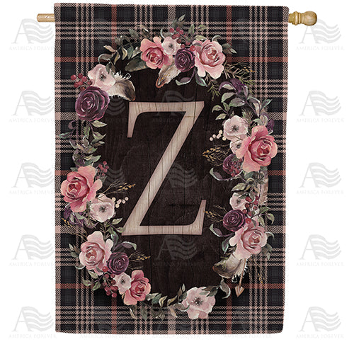 Pink And Black Plaid Monogram Double Sided House Flag