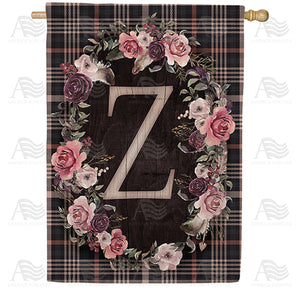 Pink And Black Plaid Monogram Double Sided House Flag