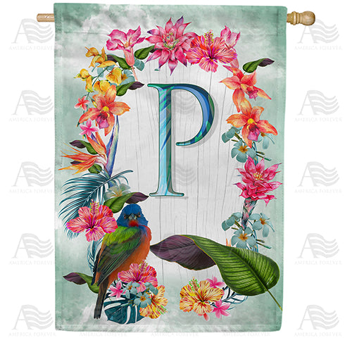 Island Flowers Monogram Double Sided House Flag