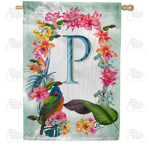Island Flowers Monogram Double Sided House Flag