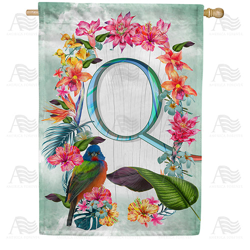 Island Flowers Monogram Double Sided House Flag