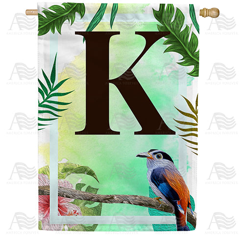 Tropical Bird Monogram Double Sided House Flag