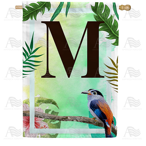 Tropical Bird Monogram Double Sided House Flag