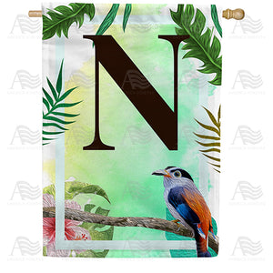 Tropical Bird Monogram Double Sided House Flag
