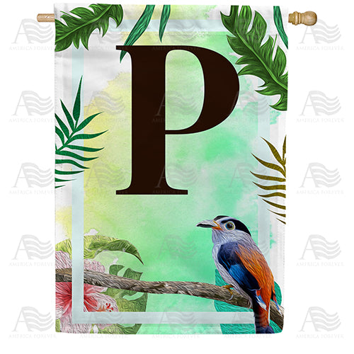 Tropical Bird Monogram Double Sided House Flag