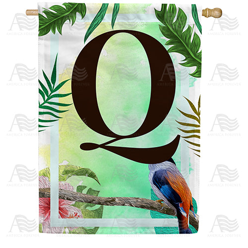Tropical Bird Monogram Double Sided House Flag
