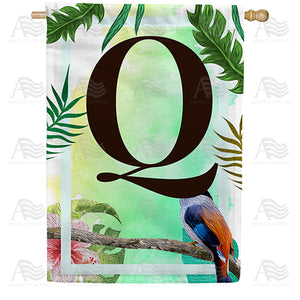 Tropical Bird Monogram Double Sided House Flag