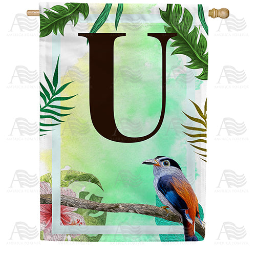 Tropical Bird Monogram Double Sided House Flag