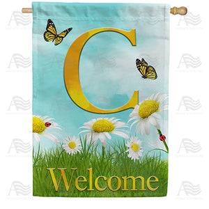 Loves Me, Loves Me Not Monogram Double Sided House Flag