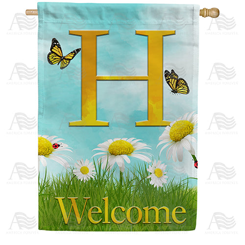 Loves Me, Loves Me Not Monogram Double Sided House Flag