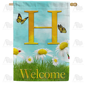 Loves Me, Loves Me Not Monogram Double Sided House Flag